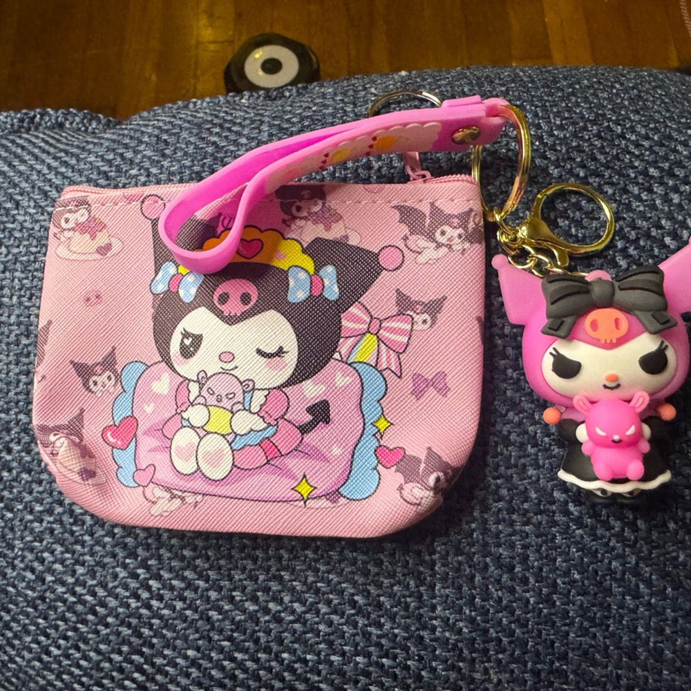 Sanrio Kuromi character keychain and coin purse.